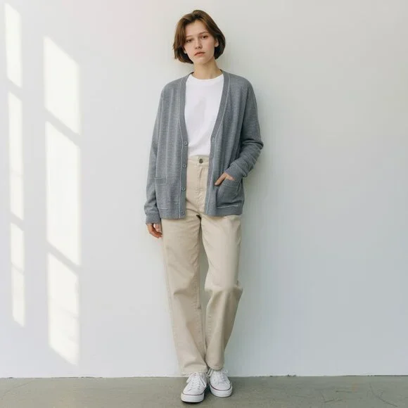 Banana Republic Long Sleeve Button Down V-Neck Cardigan Sweater Grey - Picture 1 of 14